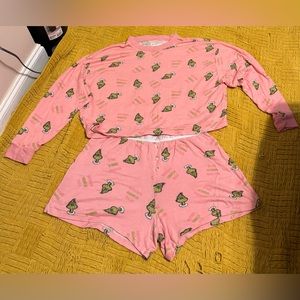 AE Lounge Pajama set. Size L. Grinch Pink Pattern
